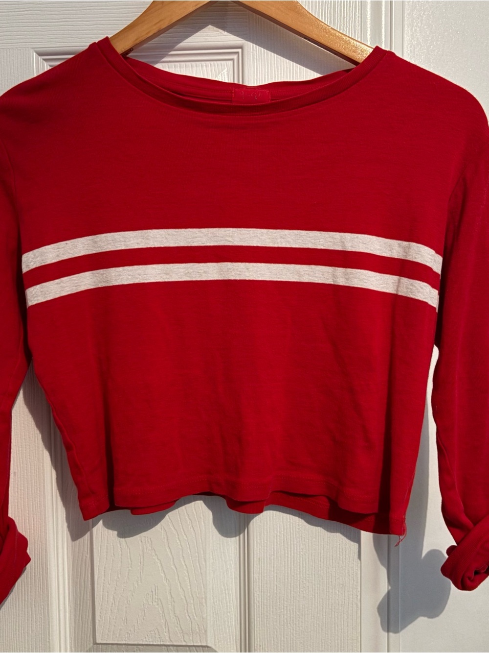 Red Striped Long-Sleeve Crop Top - Women